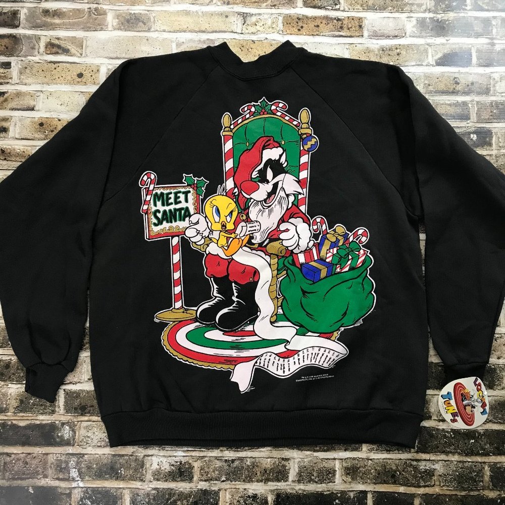 VTG LOONEY TUNES Christmas Sweatshirt 2XL 1995 NEW Deadstock Sylvester Tweety US